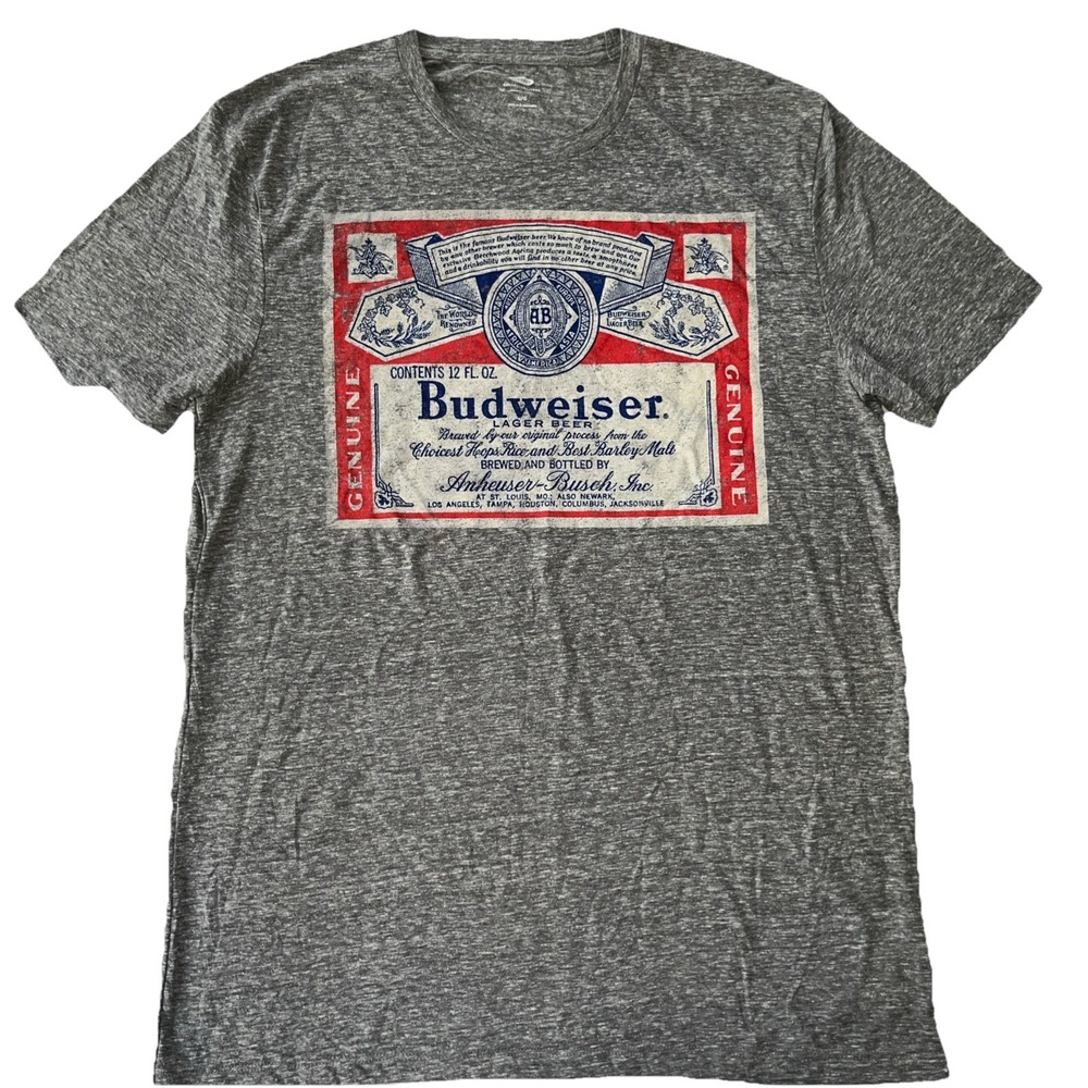 Old Navy T-Shirt Men Medium Gray Graphic Print Budweiser…#8229 Large NWT